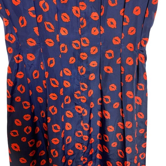 Neiman Marcus Navy Red Lips Kiss Print Cap Sleeve A-Line Mini Dress Size 14 - Picture 5 of 13